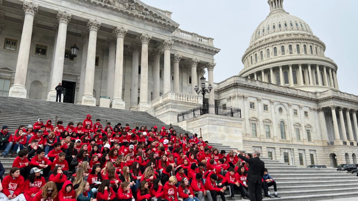 Congressman John Rutherford speaking to students on the steps of the U.S. Capitol building.